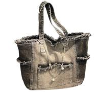 OuLi Store - Bolso de mezclilla para mujer, de gran capacidad, estilo casual, bolsa de mensajero de mezclilla, bolsillos múltiples, bolso de mezclilla, color negro