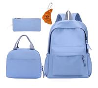 OuLi Store Mochila de Moda para Chico/Chica, Mochila Casual para Ordenador Portátil - Conjunto de Mochila de 3 piezas para Mujeres/Hombres, Con decoración croissant (Azul)