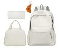 OuLi Store Mochila de Moda para Chico/Chica, Mochila Casual para Ordenador Portátil - Conjunto de Mochila de 3 piezas para Mujeres/Hombres, Con decoración croissant (Blanco)