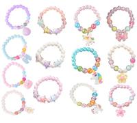 OuLi Store - Pulsera de perlas para niños, pulseras de amistad, flores rosadas, pulseras para niñas y adolescentes, regalos de fiesta, cumpleaños y Navidad