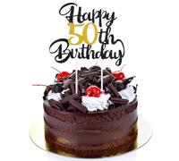Ouligay 1 decoración para tarta de 50 cumpleaños con texto "Happy 50th Birthday" para hombre y mujer, dorado y negro, 50 cumpleaños, decoración para tartas de cumpleaños para mujeres y hombres