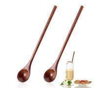 Ouligay 2 cucharas de madera de mango largo, 20 cm, juego de cucharas de madera de mango largo, cucharas largas de miel, cucharas de café largas para café, miel, té, sopas, cocinar (marrón oscuro)