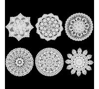 Ouligay 6 manteles pequeños de encaje vintage pequeños redondos de ganchillo, camino de mesa pequeño de ganchillo, mantel de punto blanco, posavasos de punto para bodas, fiestas de cumpleaños