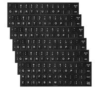 Ouligay 6 pegatinas para teclado en inglés, pegatinas universales de repuesto para ordenador portátil y escritorio, PVC negro mate con letras blancas