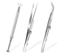 Ouligay Alicates perforantes para bolas, 3 piezas piercing pinzas para bombillas, herramienta de recogida, pinzas para perforar pinzas de garra pinzas de encaje curvadas para piedra diamantes joyas