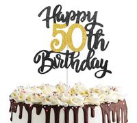 Ouligay Cake Topper 50 Geburtstag Tortendeko Happy 50th Birthday Tortendeko Schwarz Gold 50th Geburtstag Kuchen Deko 50 Geburtstag Kuchen Deko Cake Topper für 50 Geburstagstorte Deko