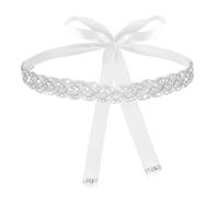 Ouligay Cinturón de novia con diamantes de imitación y purpurina, color blanco brillante, hecho a mano