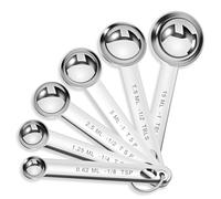 Ouligay Juego de 6 cucharas medidoras de acero inoxidable, cucharas dosificadoras con escala de cucharadita, tazas medidoras 1/8, 1/4, 1/2, 1 cucharadita, 1/2 TBLS y 1 cucharada de medición para