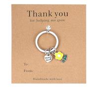 Ouligay Llavero de agradecimiento al profesor de fin de año, regalo para profesores con texto en inglés "Thank You for Helping Me Grow", bonito llavero de regalo para el día de Acción de Gracias