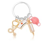 Ouligay Llavero de enfermera regalo para enfermeras con estetoscopio, jeringa, cuidador médico, estudiante de medicina, regalo para cumpleaños y Navidad