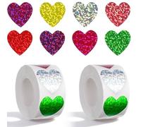 Ouligay Rollo de 1000 pegatinas de colores con forma de corazón, pegatinas autoadhesivas de recompensa, pegatinas de 25 mm, pegatinas de corazón para fiestas, aniversarios, tarjetas de cumpleaños