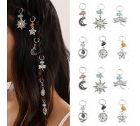 Ouliget Anillos trenzados tribales de plata bohemia, decoraciones de trenza africana, juego de joyas circulares para el cabello, dijes de metal vintage para peinados de mujer, 12 piezas