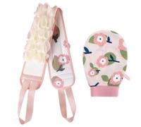 Ouliget Juego de herramientas de baño para fregar la espalda, paño exfoliante de doble cara y guante lateral con superficie de lufa y puf suave, ducha corporal para hombres y mujeres, 2 piezas