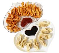 OULIGET Juego de platos para servir con chips de corazón, platos de plástico con compartimento para salsa, platos divididos para aperitivos para aperitivos, sushi, tacos, salsa, charcutería, 2 piezas