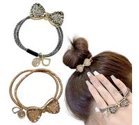 OULIGET Lazos dorados con brillantina, diseño de mariposa con diamantes de imitación de cristal, bandas elásticas para el pelo, elegantes coleteros para mujeres y niñas, 2 piezas