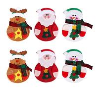 OULII 6 x Cocina Traje Cubiertos Portavasos Bolsillos Cuchillos Bolsas Bolso Muñeco de Nieve Santa Claus Elk Decoración de Fiesta de Navidad
