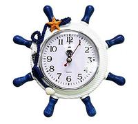 OULII Reloj de pared mediterráneo con cuerda Reloj de pared cuarzo silencioso Barco Timón decorativo de madera (Color al azar)