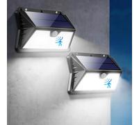 OUllA - Lámpara solar exterior con detector de movimiento, 185 LED de alta luminosidad, 3 modos de iluminación, proyector solar IP65 impermeable para jardín, garaje, terraza, patio (2 unidades)