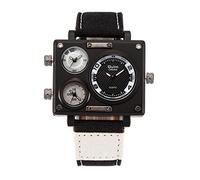 Oulm 3595 - Reloj analógico para hombre, correa de piel, 3 subesferas, Negro -, Movimiento de cuarzo