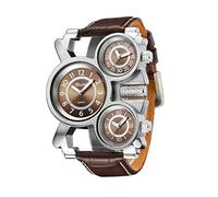 Oulm Relojes militares con diseño de tres movimientos y correa de cuero, 0, Movimiento de cuarzo
