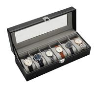 OulQinyhome Caja de Relojes 6 Compartimentos con tapa de acrílico de Cristal Estuche de Relojes en PU Cuero con Cojines Extraíbles Regalo Unisex para Cumpleaños y Acción de Gracias