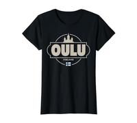 Oulu Finlandia City Travel Destino nórdico Camiseta gráfica económica, Mujer, Negro, XL