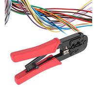 Oumefar Alicates de Engarzado, Herramienta de Engarzado Manual de Acero con Resorte de Acero 45 con Diseño de Dientes de Trinquete para Telecomunicaciones y Conectores RJ