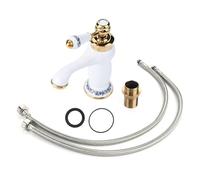 Oumefar Grifo de Lavabo de baño de latón Antiguo de cerámica G1/2, Grifo de Lavabo de cerámica con Flores Vintage, Grifo de Agua fría Caliente de una Sola manija de latón para baño(Pintura Blanca)