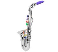 Oumefar Juguete de Saxofón para Niños, Mini Instrumento Musical con 8 Teclas Codificadas por Colores, Sonido de Saxofón Real para Niños, Tiempo de Juego de Orquesta (Plata)