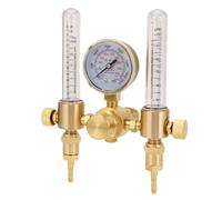 Oumefar Medidor de Flujo Regulador de Argón, Salida Doble Duradera 0-60CFH 0-4500PSI CGA580 Regulador de Gas de Entrada para Soldadura TIG MIG, Medidor de Presión de Latón, para la Industria de