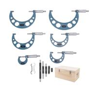 Oumefar Micrómetro Exterior, Juego de 6 Calibradores Micrométricos con Rango de 0 a 150 Mm, Graduación de 0,01 Mm, Precisión de ±0,01, con Tope de Trinquete y Caja para M