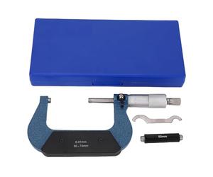 Oumefar Micrómetro Maquinista de Rango de 50-75 Mm, Acero Inoxidable, Carburo de Tungsteno, Micrómetro Exterior de Graduación de 0,01 Mm con Caja de Almacenamiento de Llave Estánd