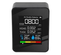 Oumefar Monitor de Calidad del Aire Detector Multifuncional para CO2 TVOC HCHO Temperatura Humedad con Alarma para el Hogar Oficina Escuela ABS Pantalla a Color