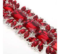 Oumefar Parches de apliques de costura de cristales con adorno de cadena de diamantes de imitación de cristal, decoración artesanal para coser DIY, vestidos de boda, bolsos, zapatos(rojo) Fabricappliq