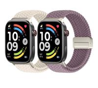 Oumida 2 Piezas Correa Trenzadas Compatibles con Redmi Watch 6/5/4 & Xiaomi Smart Band 9 Pro/8 Pro, Pulseras de Repuesto de Nailon Elástico Ajustable Magnético (Púrpura Ahumado/Starlight)