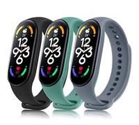 Oumida 3 Piezas Correa Compatible con Xiaomi Mi Band 7, Correa de Silicona Clásica, Pulsera de Repuesto Deportiva de TPU Suave para Xiaomi Mi Smart Band 7 (Negro+Verde Claro+Azul Gris)