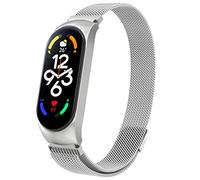 Oumida Correa Compatible con Xiaomi Mi Band 7 Correa, Pulsera de Acero Inoxidable de Metal, Pulseras de Repuesto de Tamaño Ajustable con Imán Fuerte para Xiaomi Smart Band 7, Plata