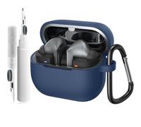 Oumida Funda para Samsung Galaxy Buds 3 / Samsung Galaxy Buds 3 Pro Funda, Cases Protectora de Silicone Suave, Fundas con Mosquetón y Bolígrafo Limpiador, LED Frontal Visible (Azul Marino)