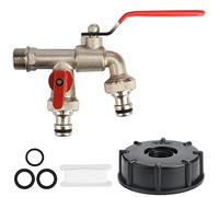 Oumuik Grifo De Doble Cabezal De Latón, Grifo jardin,Adaptador Grifo Deposito Ibc De 1000 l,1/2pulgadas. Resistente al Óxido y las Heladas Grifo De Exterior，Rojo