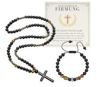 oumuik Set de regalo de confirmación para niños, pulsera de ojo de tigre + colgante de cruz, tarjeta de felicitación y tarjeta de regalo, para adolescentes/niños, confirmación, comunión, graduación