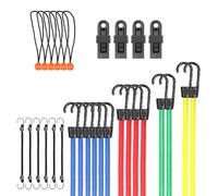 Ounfhtrttk Juego de 30 Cuerdas Elásticas Premium Surtidas en Frasco con 4 Clips, 6 Cuerdas Elásticas con Bola, Cuerda de Diferentes Grosores para Acampar.