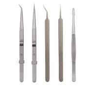 Ounfhtrttk Juego de 5 Pinzas Largas de Acero Inoxidable Antiestáticas para Electrónica, Laboratorio, Joyería y Manualidades.