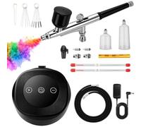 Ounfhtrttk Kit de Aerógrafo con Compresor de Aire, 48 PSI, 10 L/Min, Alta Presión, con Juegos de Limpieza de 0,3/0,5 Mm, Enchufe UE A