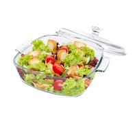 Oungy Fuente de cristal con tapa, 1,5 L, rectangular, con tapa y asas, cazuela de cristal con tapa, para 2 personas, apta para microondas y horno