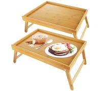 Oungy Juego de 2 bandejas de bambú para cama con patas plegables, 42 x 30 x 20 cm, bandeja de desayuno para comer en el regazo, bandeja de cama multiusos para cama, sofá, mesa