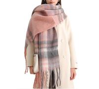 OUNIYA Bufanda grande y gruesa a cuadros, colorida, de gran tamaño, suave, lana de cachemira, gruesa, cálida para invierno, para mujer, Tartán rosa, Large