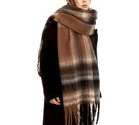 OUNIYA Bufanda grande y gruesa de gran tamaño, esponjosa, manta de lana gruesa, cálida para invierno, Cuadros marrones, Large