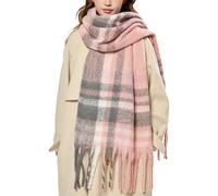 OUNIYA Bufanda grande y gruesa de gran tamaño, esponjosa, manta de lana gruesa para invierno, Tartán rosado, Large