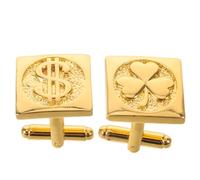 OUNONA 1 par de gemelos dorados para hombre con trébol y símbolo de dólar - Gemelos cuadrados para hombre, accesorios para camisa de esmoquin, regalos para bodas, negocios, Día del Padre, estilo