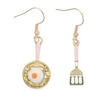 OUNONA 1 par de pendientes colgantes de cocina: bonitos pendientes asimétricos con forma de sartén y espátula para huevos fritos. Joyas con dijes de comida para mujer. Joyas divertidas con dibujos